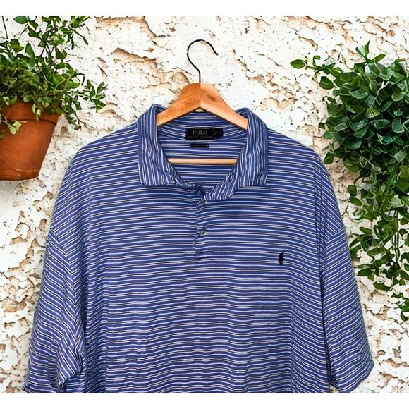 Polo Ralph Lauren Golf Polo 4XB Blue Stripe Pima Soft Touch Big Cotton Shirt - Picture 2 of 7